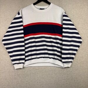 Neil Martin Striped Sweatshirt Mens XL Vintage White Navy Red Colorblock Fleece